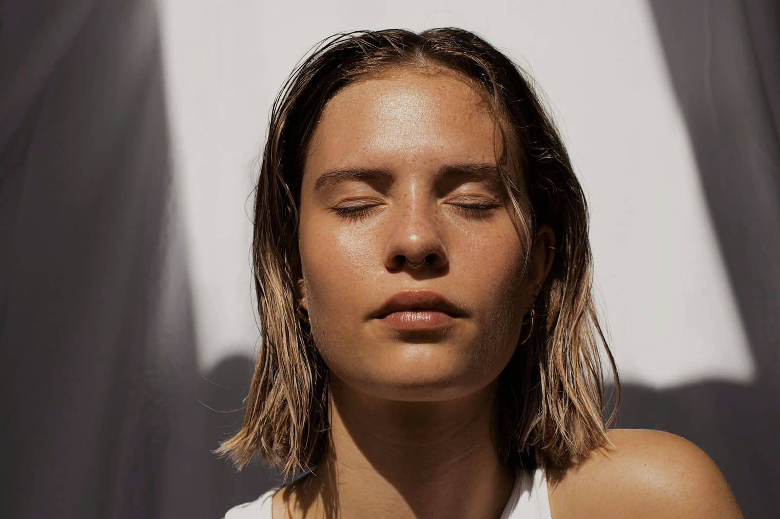Editorial portrait of fresh, hydrated skin